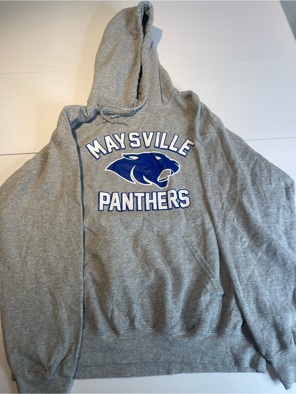 Gildan Gray Hooded Sweatshirt Maysville Panthers with Blue Logo